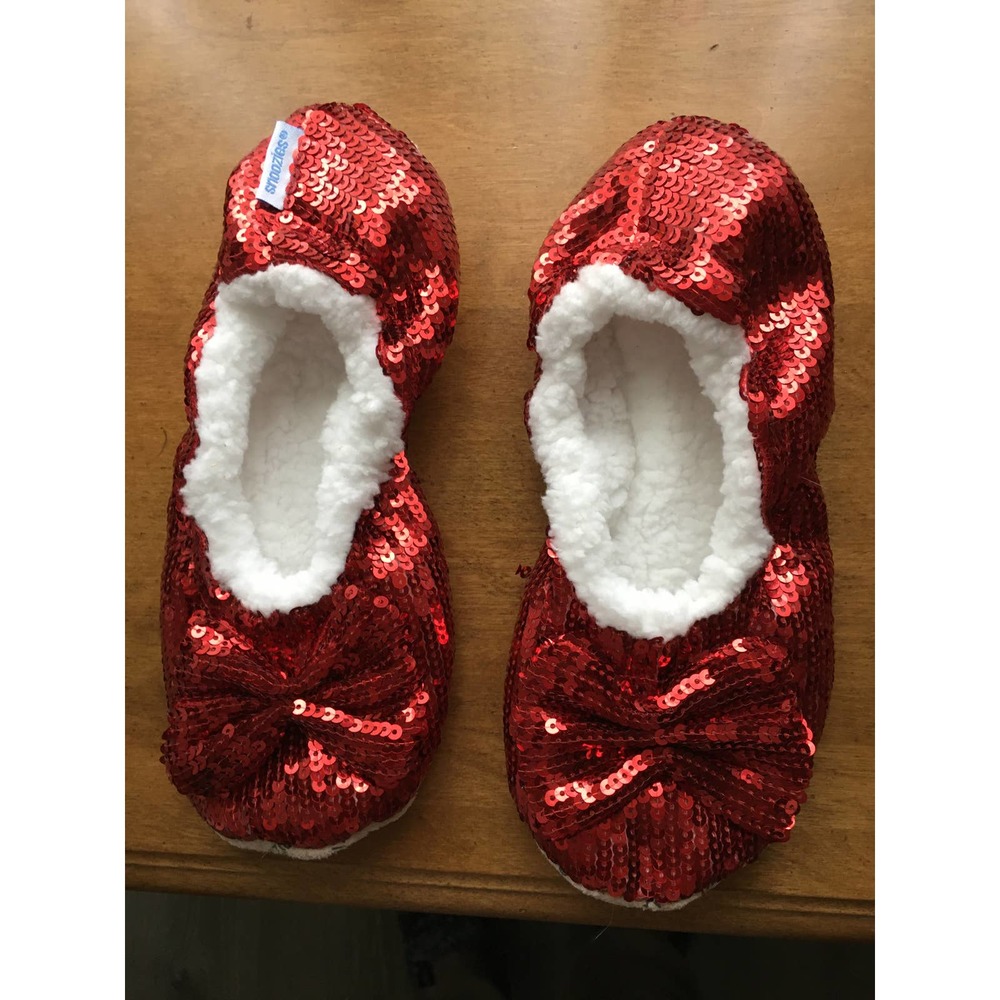 SNOOZLES RED SEQUENCE FURRY LINED SLIPPERS